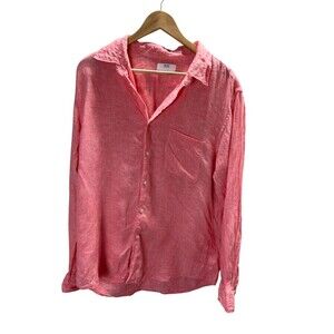 Uniqlo Shirt Men's Size Large Red 100% Linen Button Up Long Sleeve